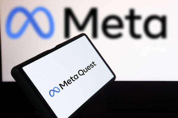 Dhaka, Bangladesh- 09 February 2024: Meta Quest logo displayed on smartphone.