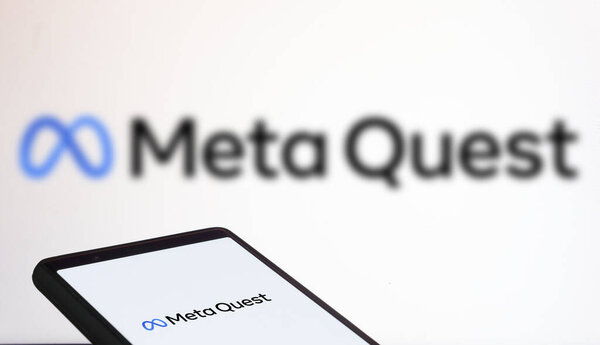 Dhaka, Bangladesh- 09 February 2024: Meta Quest logo displayed on smartphone.