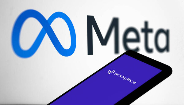 Dhaka, Bangladesh- 05 March 2024: Meta morkplace logo is displayed on smartphone.