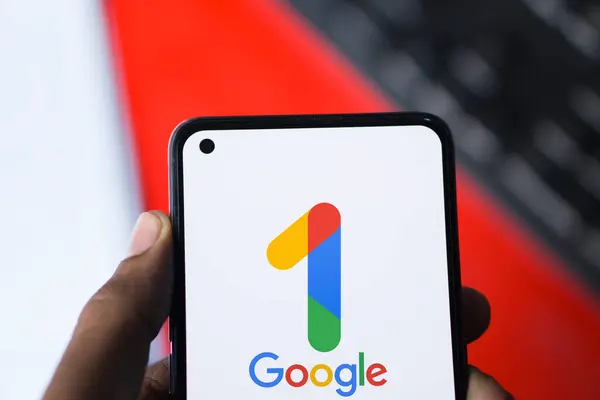 stock image Dhaka, Bangladesh- 10 Apr 2024: Google One logo is displayed on smartphone.