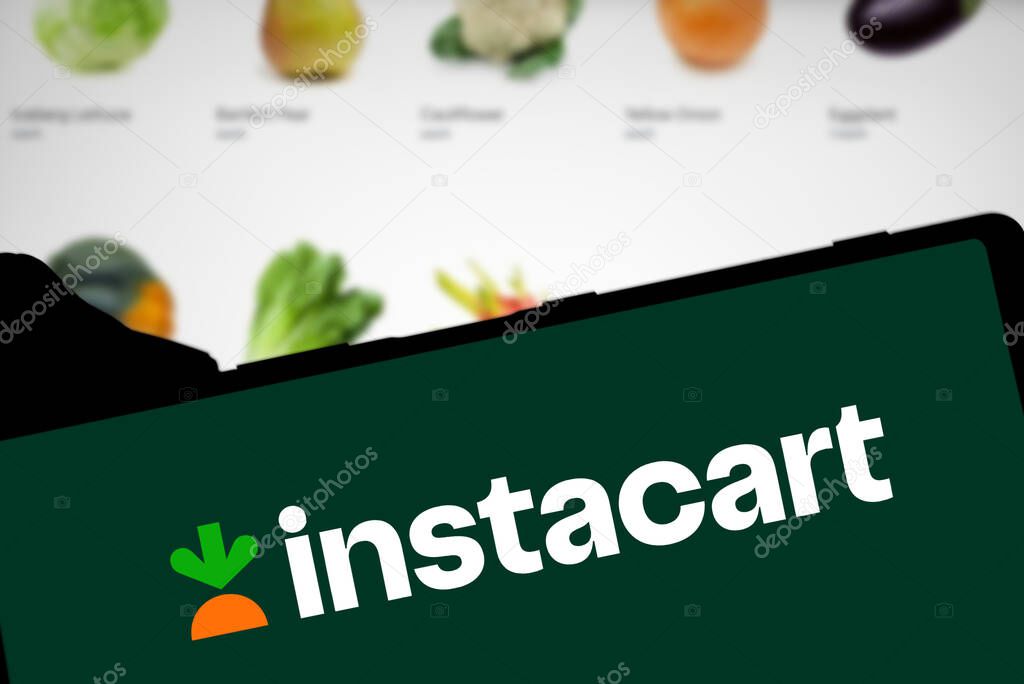 Dhaka, Bangladesh- 21 April 2024:Instacart logo is displayed on smartphone.