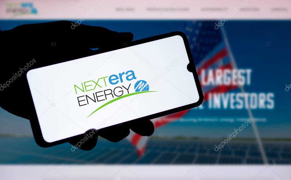 Dhaka, Bangladesh- 24 Apr 2024: NextEra Energy logo is displayed on smartphone.