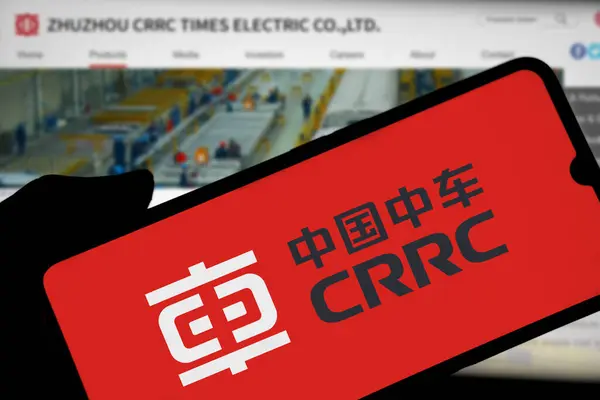 stock image Dhaka, Bangladesh- 05 May 2024: Zhuzhou CRRC Times Electric Logo is displayed on smartphone.