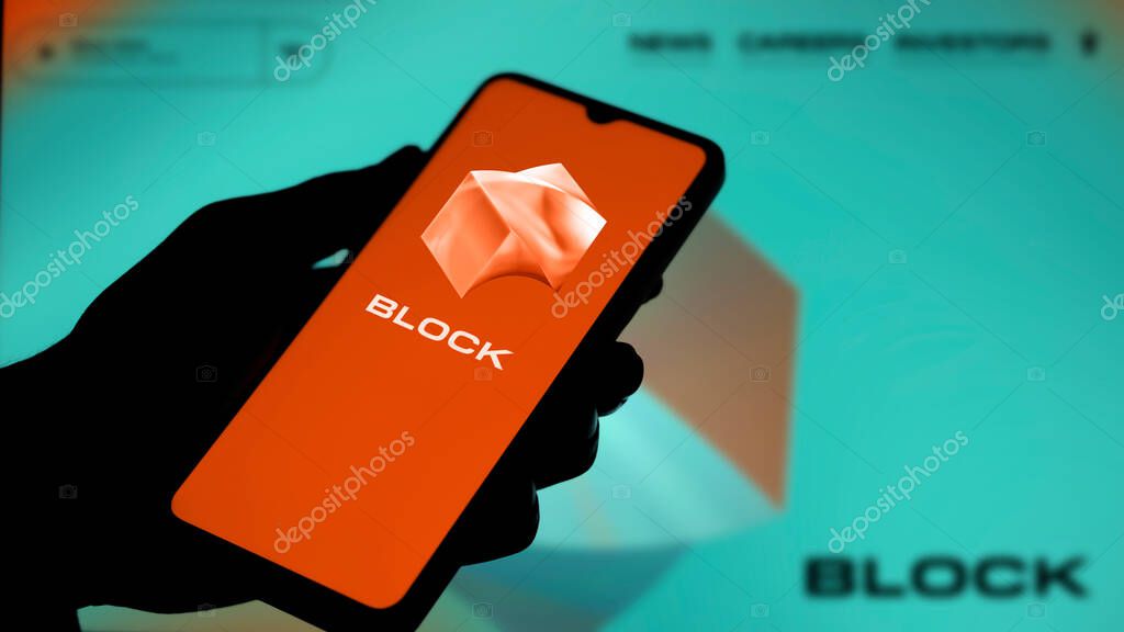 Dhaka, Bangladesh- 06 May 2024: Block Logo is displayed on smartphone.