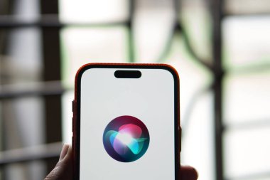 01 Haziran 2024: Apple Siri logosu akıllı telefonda sergileniyor.