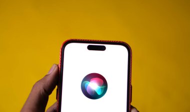 01 Haziran 2024: Apple Siri logosu akıllı telefonda sergileniyor.