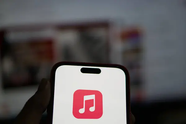 Stock image Dhaka, Bangladesh- 06 Jun 2024: Apple music logo is displayed on smartphone.