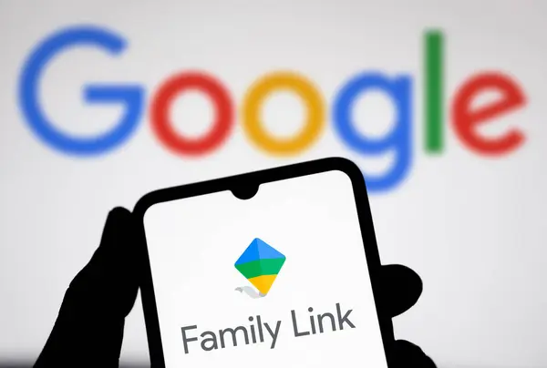 stock image Dhaka, Bangladesh - 7 July 2024: Google Family Link logo is displayed on smartphone.