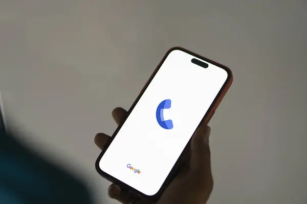 stock image Dhaka,Bangladesh- 07 july2024: Phone by Google logo is displayed on smartphone.