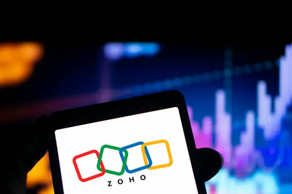 stock image Dhaka, Bangladesh- 16 July 2024: Zoho logo is displayed on smartphone.