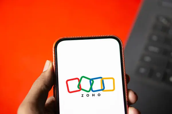 stock image Dhaka, Bangladesh- 16 July 2024: Zoho logo is displayed on smartphone.