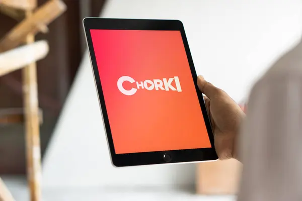 stock image Dhaka, Baangladesh- 27 July 2024: Chorki logo is displayed on iPad. Chorki is a Bangladeshi streaming service offering original content.