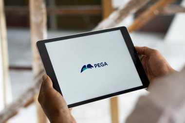 Dhaka, Bangladeş - 1 Ağustos 2024: Pegasystems Inc. (Pega) logosu iPad 'de gösterilir.