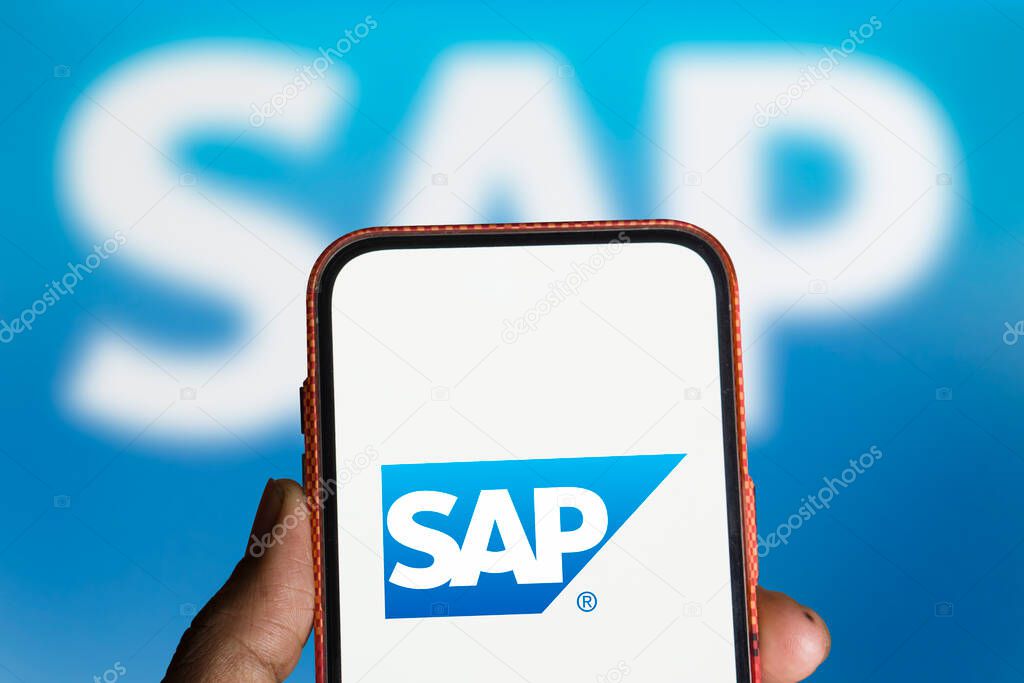 Dhaka, Bangladesh- 11 Aug 2024: Sap Se logo is displayed on smartphone. SAP SE is a German multinational software company.