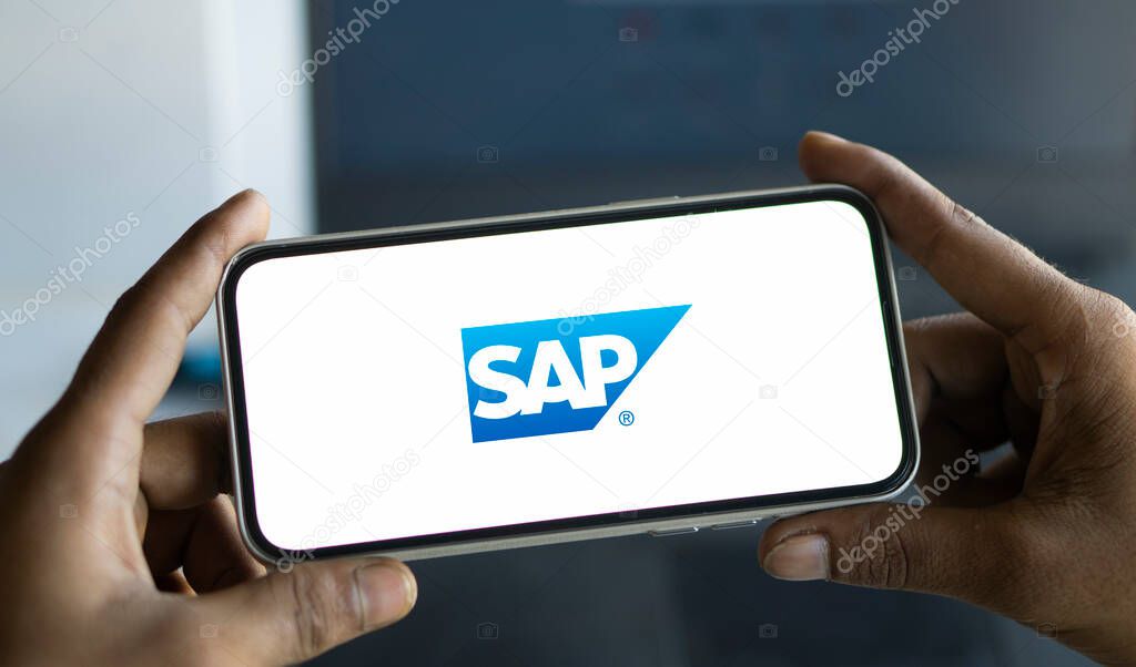 Dhaka, Bangladesh- 11 Aug 2024: Sap Se logo is displayed on smartphone. SAP SE is a German multinational software company.