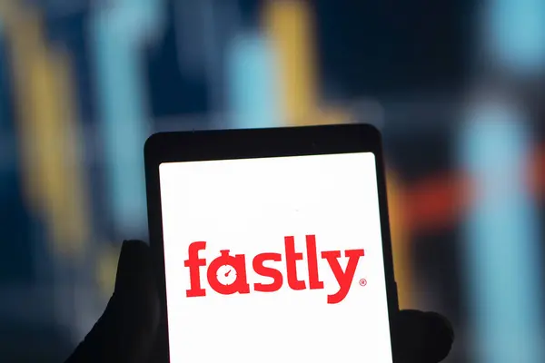 stock image Dhaka, Bangladesh- 19 Aug 2024: Fastly Inc logo is displayed on smartphone. Fastly, Inc is an American cloud computing services provider.