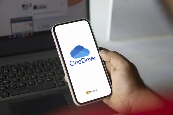 stock image Dhaka, Bangladesh- 22 Aug 2024: Microsoft OneDrive logo is displayed on smartphone.