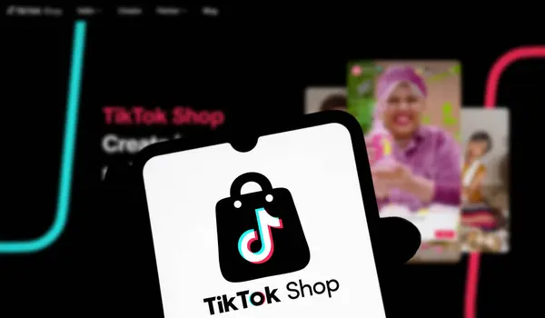 stock image Dhaka, Bangladesh- 10 Sep 2024: Tiktok Shop logo is displayed on smartphone. TikTok Shop is an e-commerce feature of the video hosting service TikTok.