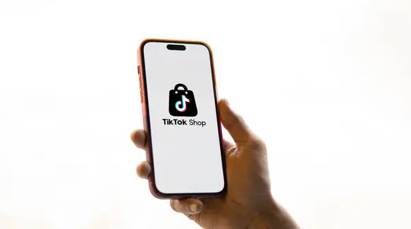 stock image Dhaka, Bangladesh- 10 Sep 2024: Tiktok Shop logo is displayed on smartphone. TikTok Shop is an e-commerce feature of the video hosting service TikTok.