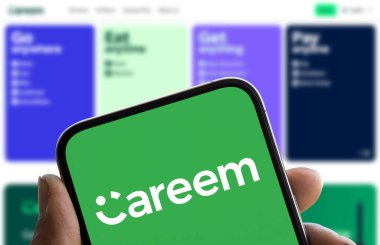 Dhaka, Bangladeş - 11 Eylül 2024: Careem logosu akıllı telefonda gösterilir. Careem çok çeşitli hizmetler sunuyor, gezintiden alışverişe kadar..