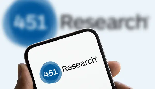 stock image Dhaka, Bangladesh- 16 Sep 2024: 451 Research logo is displayed on smartphone. 451 Research is a tech research group that provides insight into emerging technologies and companies.