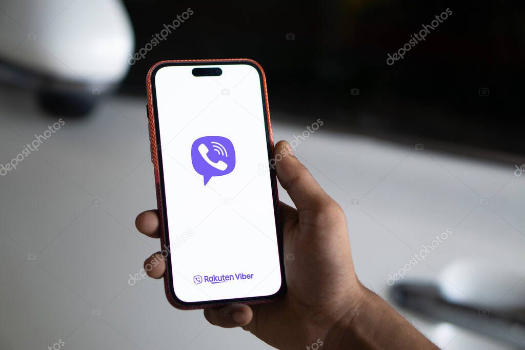Dhaka, Bangladesh- 19 Sep 2024: Viber logo is displayed on smartphone. Viber, or Rakuten Viber, is an instant messaging  software.