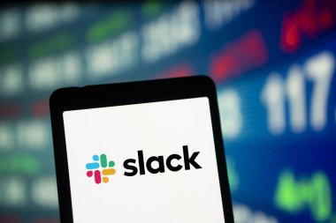 Dhaka, Bangladesh- 25 Sep 2024: Slack logo is displayed on smartphone. Slack is a cloud-based team communication platform developed by Slack Technologies. clipart