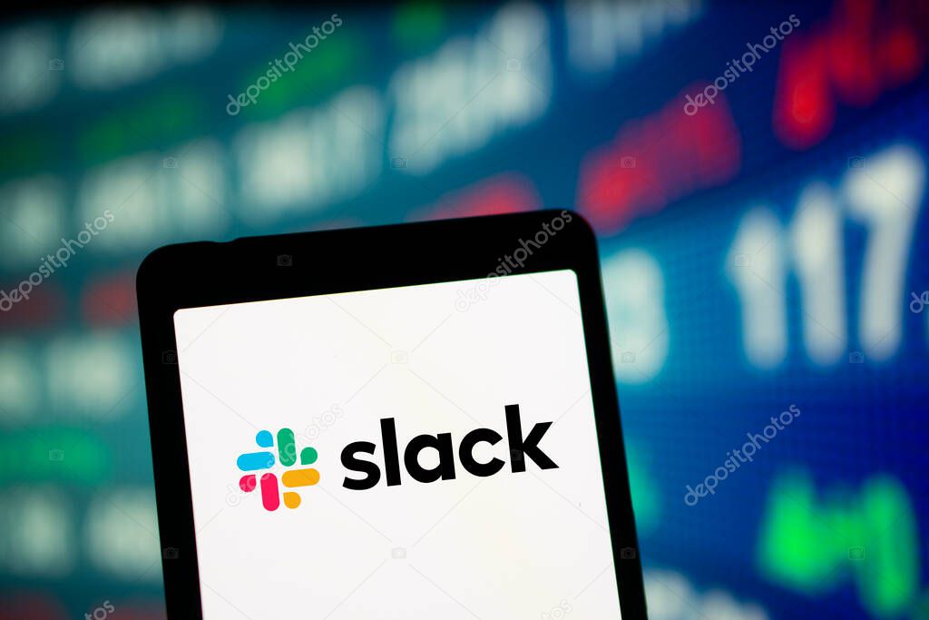 Dhaka, Bangladesh- 25 Sep 2024: Slack logo is displayed on smartphone. Slack is a cloud-based team communication platform developed by Slack Technologies.