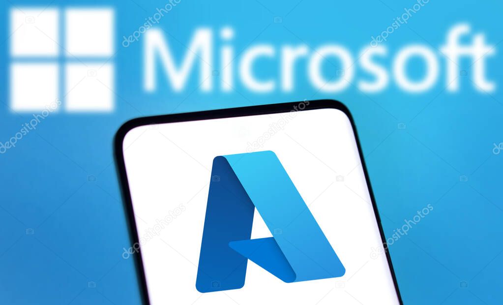 Dhaka, Bangladesh- 1 Oct 2024: Microsoft Azure logo is displayed on smartphone.