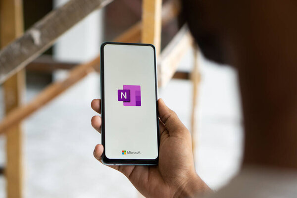 Dhaka, Bangladesh- 05 Oct 2024: Microsoft OneNote logo is displayed on smartphone.