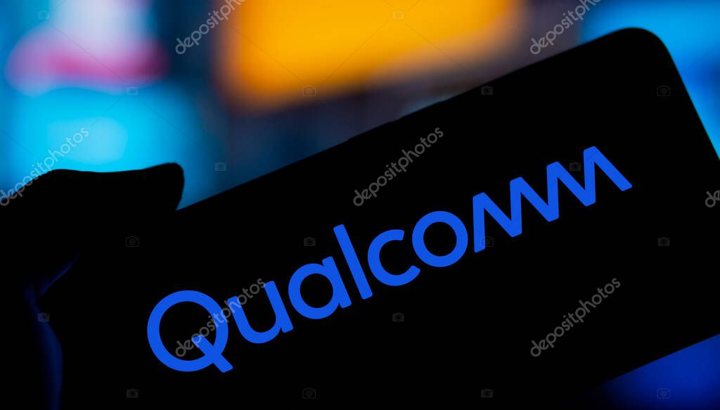 Dhaka, Bangladesh- 23 Oct 2024: Qualcomm logo is displayed on smartphone.