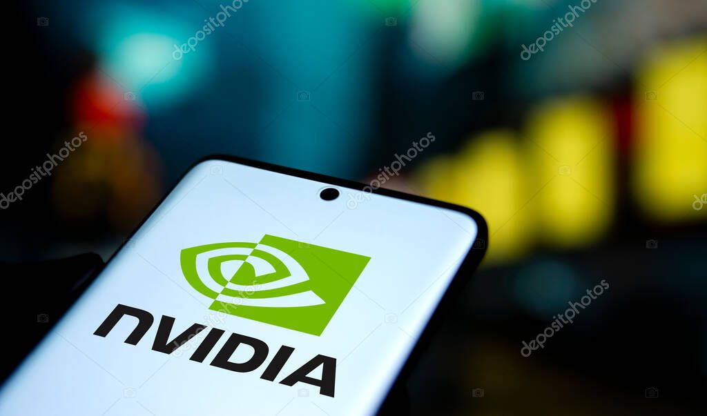 Dhaka, Bangladesh- 23 Oct 2024: Nvidia logo is displayed on smartphone.