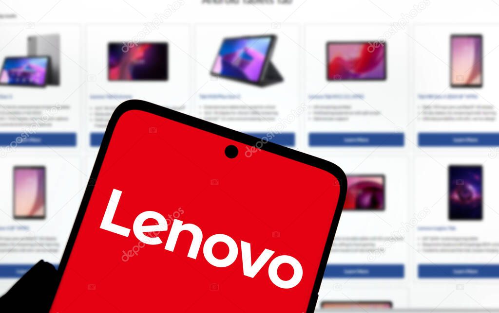 Dhaka, Bangladesh- 26 Oct 2024: Lenovo logo is displayed on smartphone.
