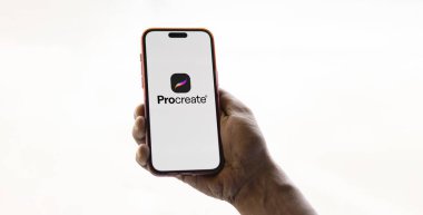 Dhaka, Bangladesh- 31 Oct 2024: Procreate logo is displayed on smartphone. Procreate is a raster graphics editor app. clipart