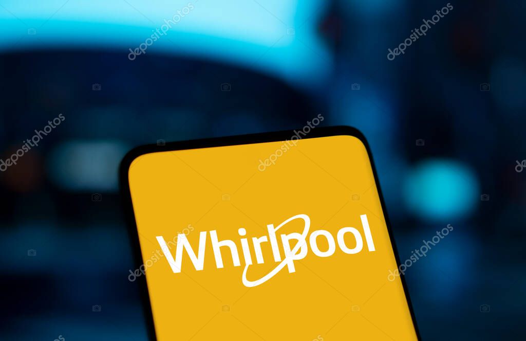 Dhaka, Bangladesh- 02 Nov 2024: Whirlpool logo is displayed on smartphone.