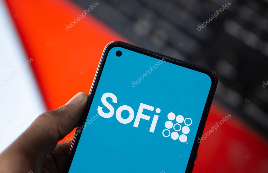 Dhaka, Bangladesh- 10 Nov 2024: SoFi Technologies logo is displayed on smartphone. SoFi Technologies is an American financial technology company.