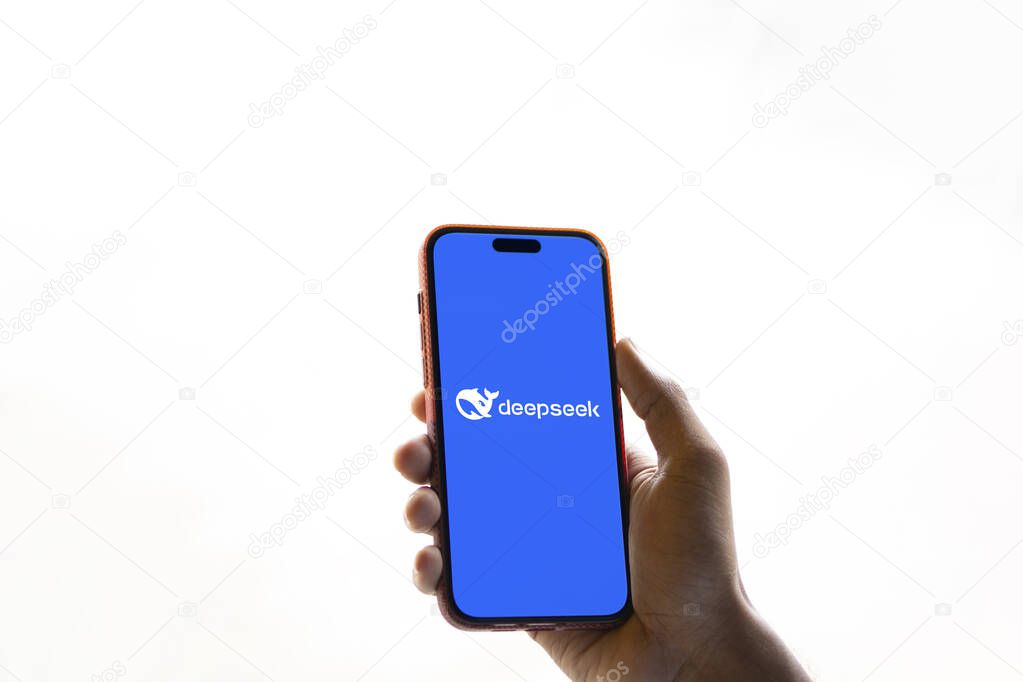 Dhaka, Bangladesh- 09 Nov 2024: Deepseek Ai logo is displayed on smartphone.