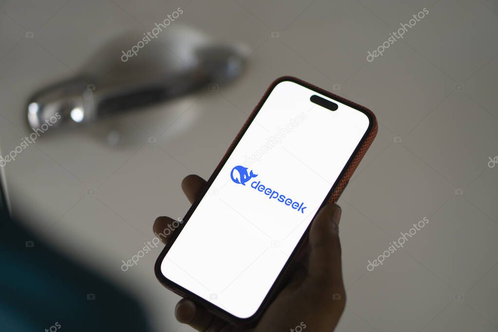 Dhaka, Bangladesh- 09 Nov 2024: Deepseek Ai logo is displayed on smartphone.