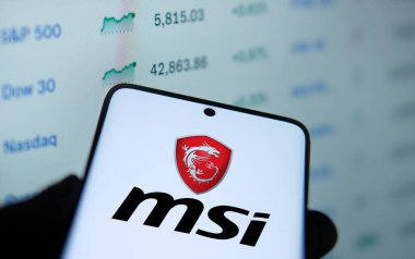 Dhaka, Bangladesh- 17 Nov 2024: Msi logo is displayed on smartphone. MSI is a Taiwanese multinational information technology company. clipart