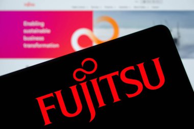 Dhaka, Bangladesh- 24 Nov 2024: Fujitsu logo is displayed on smartphone. Fujitsu limited is a Japanese multinational tech company. clipart