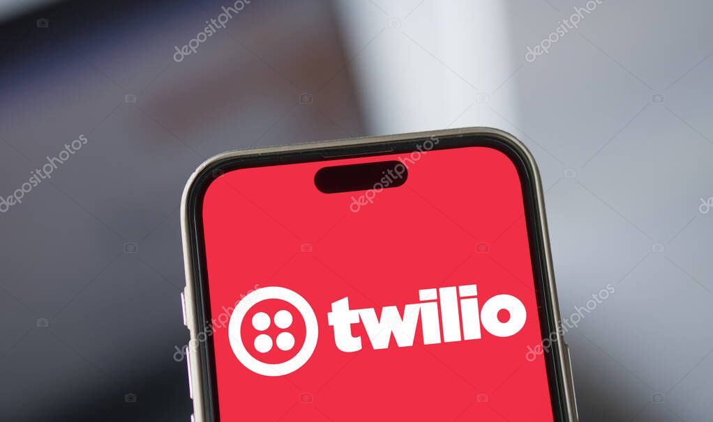 Dhaka, Bangladesh- 26 Nov 2024: Twilio logo is displayed on smartphone. Twilio Inc is an American cloud communications company.