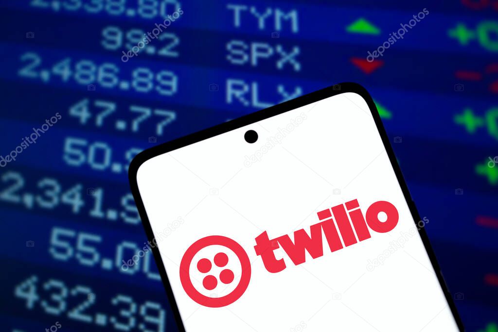 Dhaka, Bangladesh- 26 Nov 2024: Twilio logo is displayed on smartphone. Twilio Inc is an American cloud communications company.