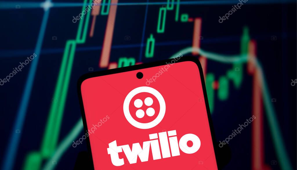 Dhaka, Bangladesh- 26 Nov 2024: Twilio logo is displayed on smartphone. Twilio Inc is an American cloud communications company.