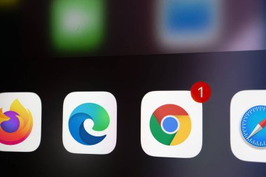 Dhaka, Bangladesh- 26 Nov 2024: A close up of an iPhone screen displaying the  Google Chrome, mozilla firefox, microsoft edge, safari app icon. clipart