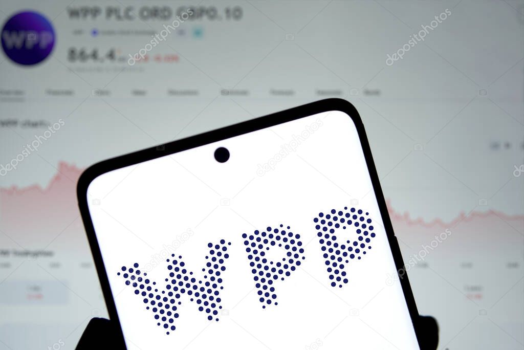 Dhaka, Bangladesh- 5 Dec 2024: WPP logo is displayed on smartphone. WPP plc is a British multinational communications, technology and commerce holding company.