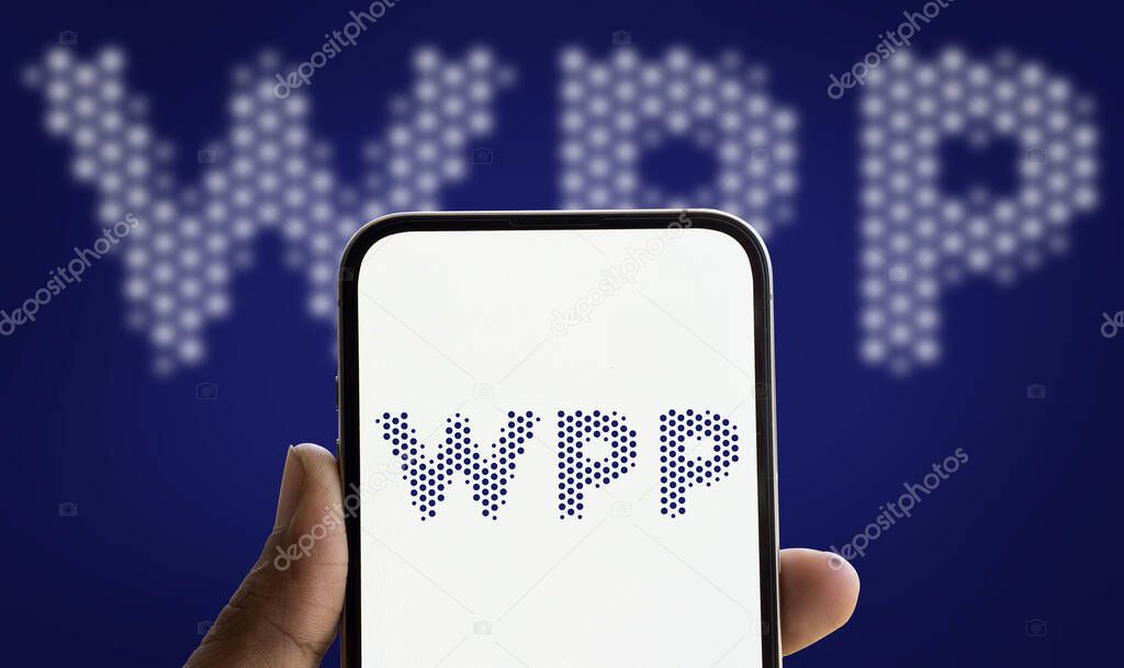 Dhaka, Bangladesh- 5 Dec 2024: WPP logo is displayed on smartphone. WPP plc is a British multinational communications, technology and commerce holding company.