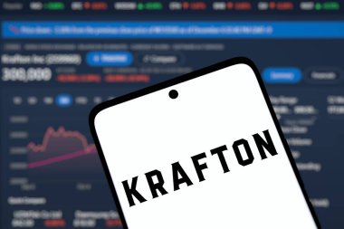 Dhaka, Bangladesh- 9 Dec 2024: Krafton logo is displayed on smartphone.Krafton Inc. is a South Korean video game publisher and holding company. clipart