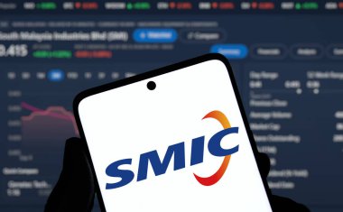 Dhaka, Bangladesh- 9 Dec 2024: SMIC logo is displayed on smartphone. Semiconductor Manufacturing International Corporation is a Chinese semiconductor company. clipart