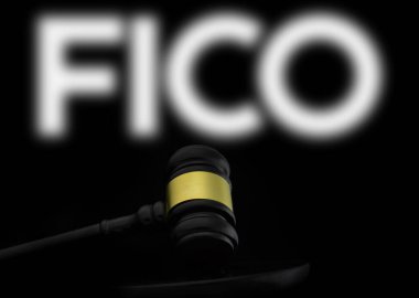 Dhaka, Bangladesh- 21 Dec 2024: Court gavel in front of the FICO logo. FICO is an American data analytics company. clipart