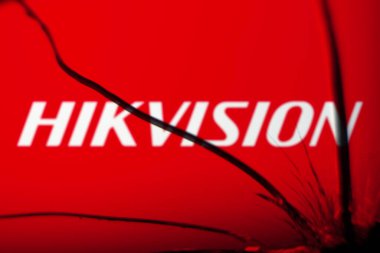 Dhaka, Bangladesh- 23 Dec 2024: Hikvision logo is visible on the broken glass. clipart